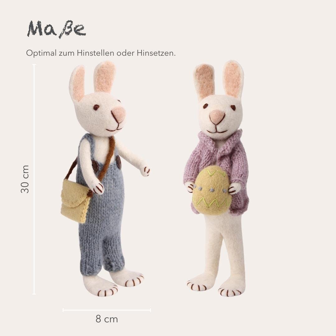Gry & SIF Osterhasen Figuren groß zum Hinstellen, aufwenidge Handarbeit mit vielen Details, Fairtrade, Osterdeko aus Filz