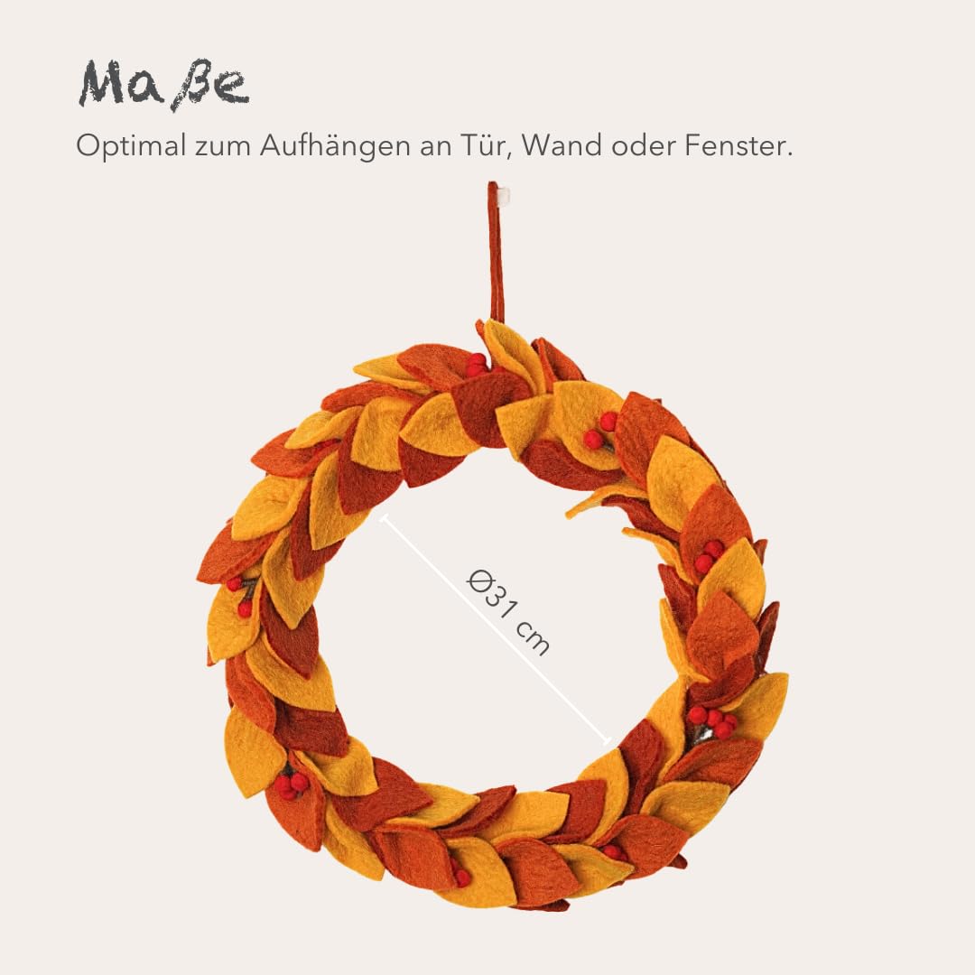Én Gry & Sif Türkranz Herbst I Hand-Made & fair-Trade Kranz aus Filz, skandinavische Deko I Türkranz in leuchtenden Herbstfarben, ⌀31cm