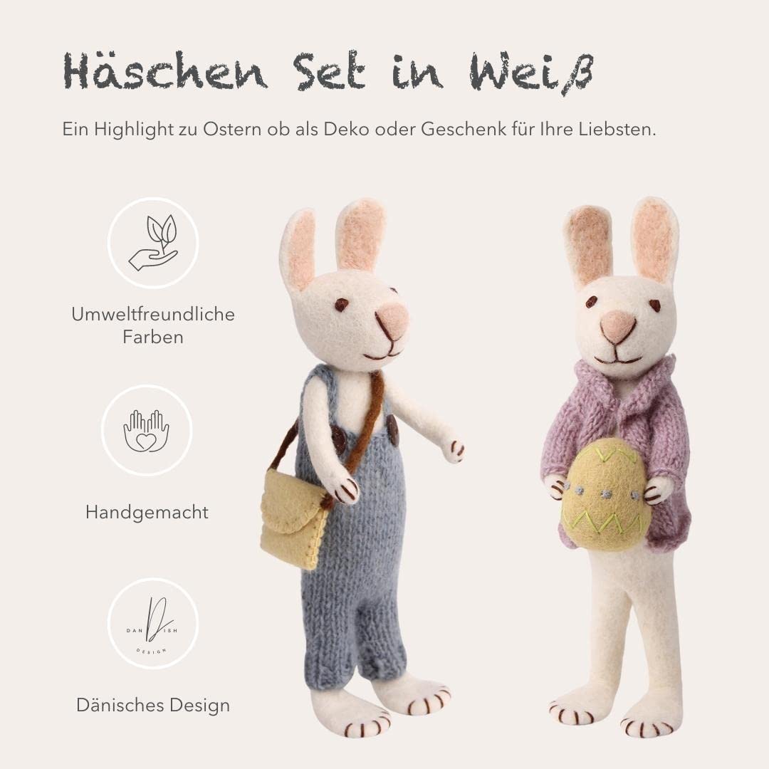 Gry & SIF Osterhasen Figuren groß zum Hinstellen, aufwenidge Handarbeit mit vielen Details, Fairtrade, Osterdeko aus Filz