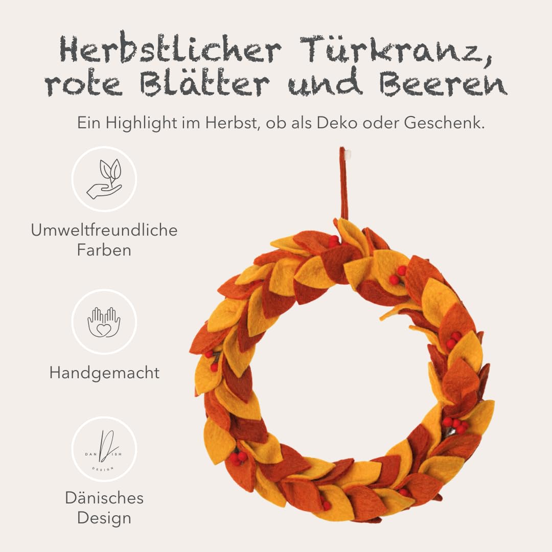 Én Gry & Sif Türkranz Herbst I Hand-Made & fair-Trade Kranz aus Filz, skandinavische Deko I Türkranz in leuchtenden Herbstfarben, ⌀31cm