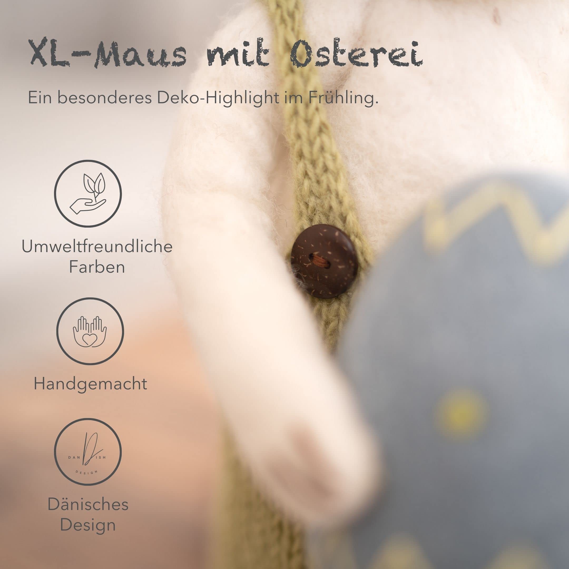 Gry & SIF XXL Osterfigur aus Filz mit biegbaren Armen und Beinen zum Hinstellen oder Hinsetzen, liebevolle Osterdeko, Handmade, Fairtrade-Zertifiziert